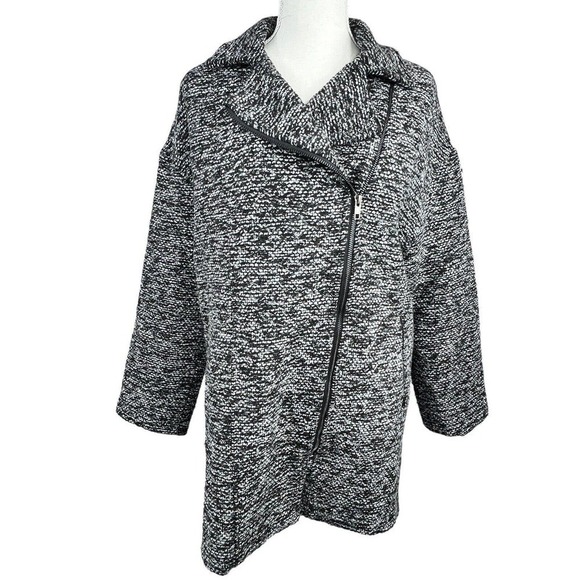 ASTR The Label Black Gray Marled Tweed Coat Size XS Asymmetrical Zip - Picture 1 of 16
